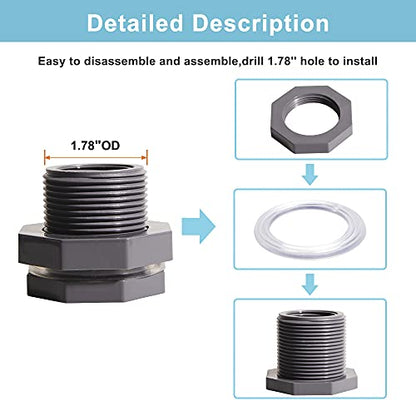 1/2 Inch PVC Bulkhead Water Tank Connector Adapter Fitting with Plugs Thru-Bulk Pipe Fitting for Rain Barrels, Aquariums, Ponds(Set of 3) - size: 1/2"-3pcs