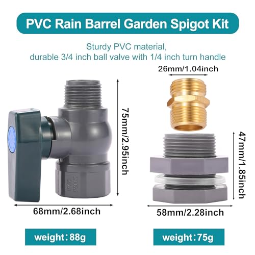 3/4 Inch Rain Barrel Spigot Kit - BILAL Water Barrel PVC Garden Diverter Kit with Bulkhead Fitting Hose Faucet Adapter and Thread Seal Tape for Water Tanks, Aquariums, Tubs, Pool, Garden Barrel - size: 1-Set