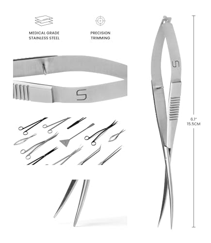 UNS Aquascaping Tools - Stainless Steel Rust Resistant, Freshwater Planted Tank, Saltwater Reef Aquarium Maintenance Accessory - Trimming Stems & Carpets Coral Cutting - Curved Spring Scissors, Silver