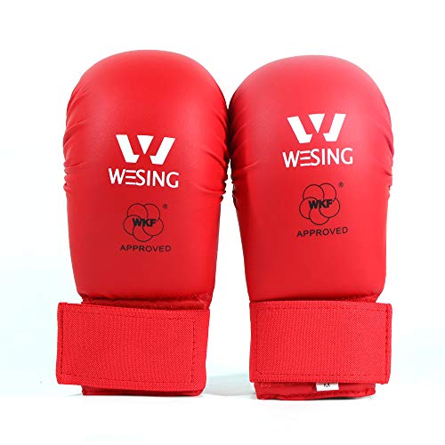 WESING Karate shin and Instep Guard Karate Gloves Approved by WKF - color: red, size: Medium