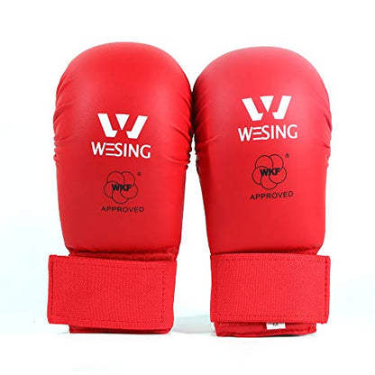 WESING Karate shin and Instep Guard Karate Gloves Approved by WKF - color: red, size: Large