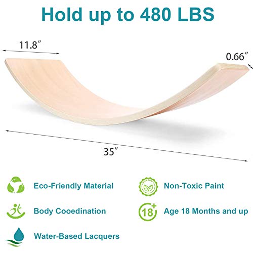 Gentle Monster Wobble Balance Board, Wooden Montessori Toy Rocker Board Natural Wood Kids Toddler Open Ended Learning Toy Yoga Curvy Board for Adult Office Classroom Christmas Gifts - color: Natural