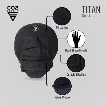 Titan Focus Mitts, Curved Boxing Pads, MMA Training Hand Pads, Black