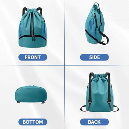 JELUTAR Drawstring Backpack Gym Bag with Shoes Compartment, Teal - color: Teal, size: Medium