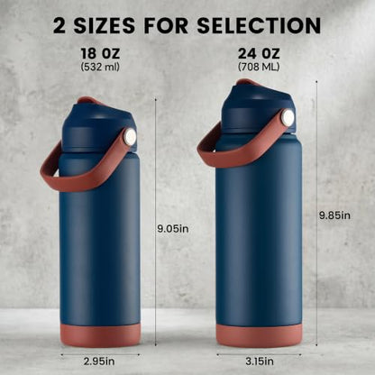 Fijinhom 24 oz Insulated Water Bottle with Straw Lid, Stainless Steel Water Bottles, Double Wall Vacuum, Portable Handle & Non-slip Bottom, BPA Free Leak Proof Metal Bottles, Keep Cold 24H, Sapphire - color: Sapphire, size: 24 Ounces
