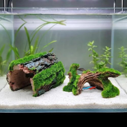 Reptile Hideout & Aquarium Cave Decor 2-Pack, Resin Hollow Log Hide for Fish Tank, Shrimp Turtle Lizard Betta Hiding Spot, Aquarium Ornament with Moss Look, 2.5"-4.1"