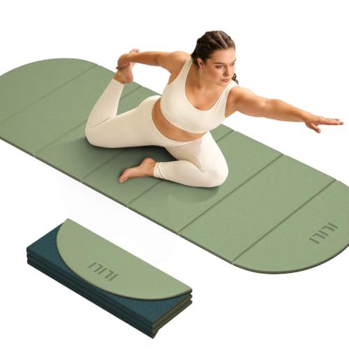 ILILI Foldable Yoga Mat, 10mm Thick, 75x26 Inch Extra Long, Exercise Mat - color: Grass Green+Dark Green