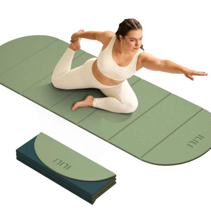 ILILI Foldable Yoga Mat, 10mm Thick, 75x26 Inch Extra Long, Exercise Mat - color: Grass Green+Dark Green