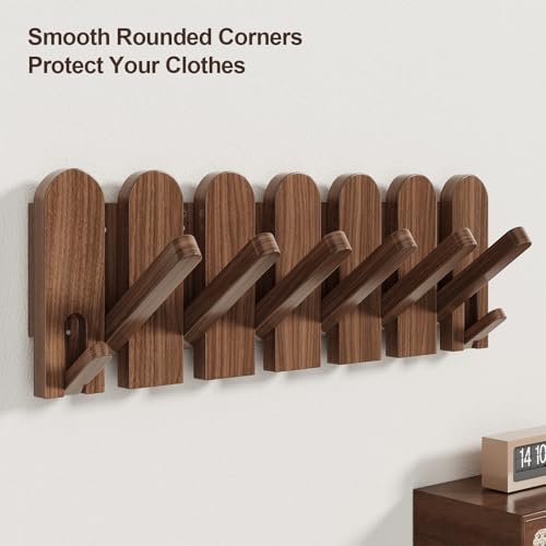 Solid Walnut Coat Rack Wall Mount 16.5",Wall Mounted Coat Rack with 8 Hooks - color: Walnut, size: 8 Hooks