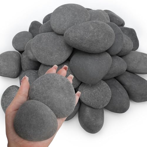 6lb Mexican Beach Pebbles, 2-3" Black River Rocks for Landscaping, Smooth Garden Rocks for Outdoor Paving, Natural Black Pebbles for Plants, Decorative Stones for Planters, Fish Tank, Fountain - color: Gray, size: 2-3", 6lb