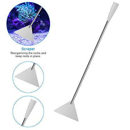 7 in 1 Aquarium Aquascape Tool Kit 15 inch, Aquatic Plant Extra Long Aquascaping Tool for Aquarium Fish Tanks Clean Accessories Set with Silver Tweezer Scissor Spatula, Fish Net, PH Paper, Bag