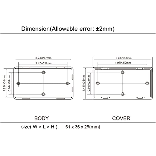 Project Box 10 Pieces ABS Plastic Electrical Project Case Small Junction Box for Electronics Black 2.4 x 1.4 x 1 inch (61 x 36 x 25 mm) - size: 2.40" x 1.42" x 1.0"(10pc)