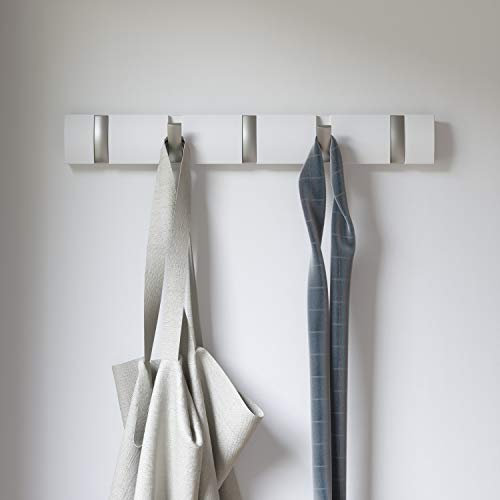 Umbra Flip Coat Rack, Wall Mounted 5-Hook Space Saving, White/Nickel - color: White/Nickel, size: 5 hook
