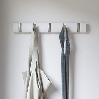 Umbra Flip Coat Rack, Wall Mounted 5-Hook Space Saving, White/Nickel - color: White/Nickel, size: 5 hook