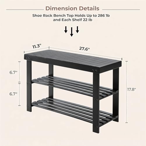 Bamboo Shoe Bench, 3-Tier Shoe Organizer Holds Up to 286 lb, Entryway Bench with Shoe Storage Suitable for Closet & Living Room, 11.22 x 27.56 x 17.91, Sleek Black - color: Sleek Black