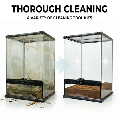 Bearded Dragon Tank Cleaning Kit, Reptile Enclosure Cleaning Tool Set with Mini Dustpan, Brush, Scraper & Cleaning Cloth for Lizard & Gecko Terrarium Maintenance