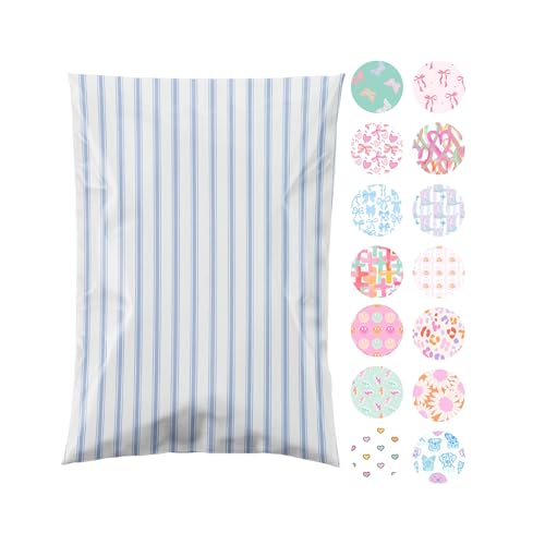10x13 Designer Poly Mailer 100 Pack Heavy Duty Waterproof Self Seal Shipping Bags for Small Business Large Mailing Envelopes Bulk Tear Resistant Packaging Blue Stripes - color: Blue Stripes, size: 10x13
