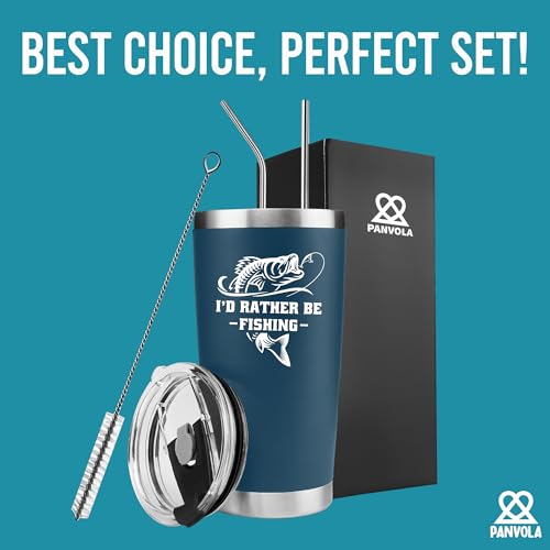 Panvola I'd Rather Be Fishing Fisherman Tumblers Fishing Gifts To Husband Dad Grandpa Boyfriend From Wife Mom Grandson Granddaughter Girlfriend Vacuum Insulated Tumbler (Blue, 20 oz) - size: 20 Ounces