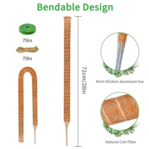 4 Pack 28 Inch Moss Pole Monstera Plant Support, Coir Moss Poles for Climbing Indoor Plants, Bendable Plant Stake Trellis for Potted Plant, Pothos, Philodendron - size: 4 Pack ( 28-Inch)