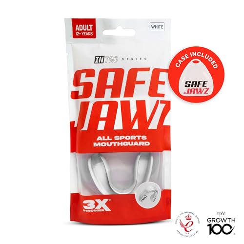 SAFEJAWZ Mouth Guard, Slim Fit Mouthguard for Adult & Youth with Case - color: White, size: Adult (12+ Years)
