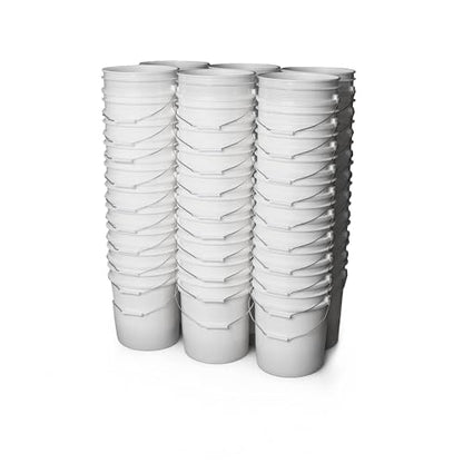 5 Gallon Bucket - Food Grade Bucket, Metal Handle Grip, BPA-Free, Heavy-Duty 90 Mil HDPE Plastic Pail, Stackable Utility Container, Made in USA, Lid Not Included, White, 60 Packs - color: White, size: 60 Packs