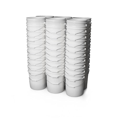 5 Gallon Bucket - Food Grade Bucket, Metal Handle Grip, BPA-Free, Heavy-Duty 90 Mil HDPE Plastic Pail, Stackable Utility Container, Made in USA, Lid Not Included, White, 60 Packs - color: White, size: 60 Packs