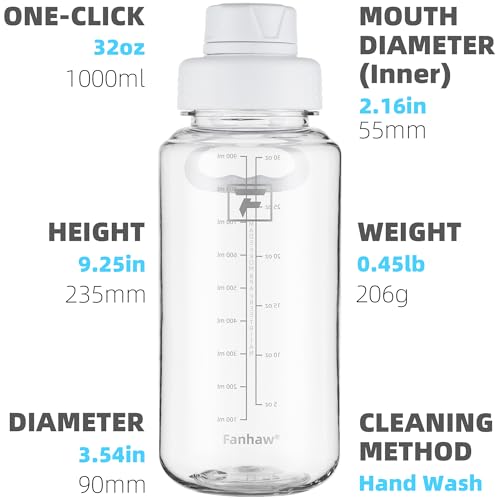 Fanhaw 32 oz Clear BPA-Free Tritan Water Bottle with Fast-Flow Spout Lid, BPA-Free & Leak-Proof Wide-Mouth Reusable Bottle for Gym, School & Office, Back to School Essentials (Clear&White) - color: Clear&White, style: 1 Pack