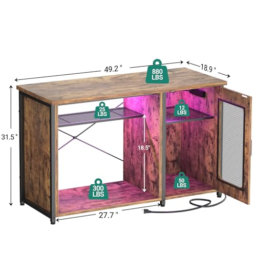 Unikito 55-75 Gallon Aquarium Stand with Power Outlets & LED Light, Reversible Fish Tank Stand with Cabinet for Fish Tank Accessories Storage, Heavy Duty Metal Frame, 880LBS Capacity, Rustic Brown