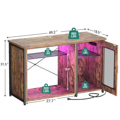 Unikito 55-75 Gallon Aquarium Stand with Power Outlets & LED Light, Reversible Fish Tank Stand with Cabinet for Fish Tank Accessories Storage, Heavy Duty Metal Frame, 880LBS Capacity, Rustic Brown