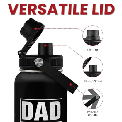 Dad Water Bottle 32oz Stainless Steel Insulated Sports Bottle with Lid, Gifts for Father from Daughter Son, Dad Gifts for Birthday Christmas Fathers Day - color: Dad 3