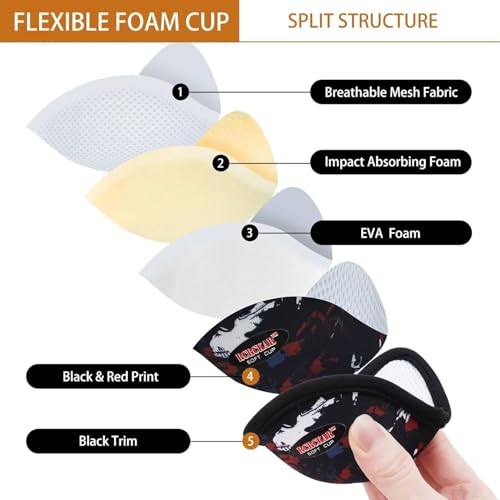 2-Pack Soft Foam Athletic Protective Cup, Flexible Lightweight Sports Guard Cup for Baseball, Football, Lacrosse, Hockey - color: black