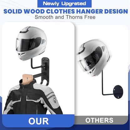 Kikerike Metal Bike Helmet Rack Wall Mount - 180 Degree Rotation, Stand with Wood Hanger & 2 Hooks for Motorcycle, Bike, Baseball, Rugby Helmets - 1 Pack - color: Black(1PCS with Hanger)