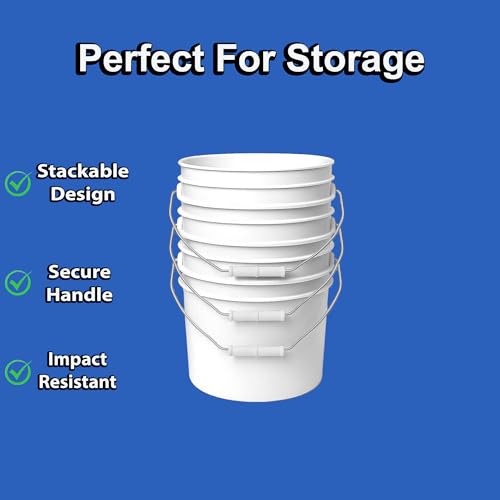 2-Gallon Bucket with Airtight Lid – Made in USA, Food Grade BPA Free Plastic, Heavy Duty Multi-Use, Metal Handle with Grip, Stackable Storage – White, 2 Pack