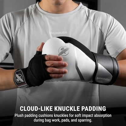 Hayabusa E1 Boxing Gloves for Men and Women - color: White/Silver, size: 12oz
