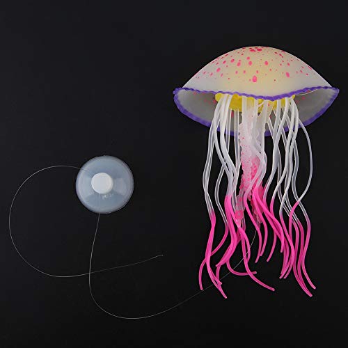Pssopp Floating Silicone Glowing Artificial Red Jellyfish, Aquarium Decoration Simulation Ornament with Suction Cup for Fish Bowl (Lemon Yellow) (Red (1.0mm Thickness))