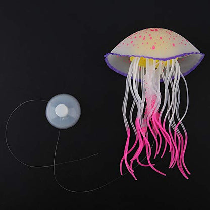 Pssopp Floating Silicone Glowing Artificial Red Jellyfish, Aquarium Decoration Simulation Ornament with Suction Cup for Fish Bowl (Lemon Yellow) (Red (1.0mm Thickness))