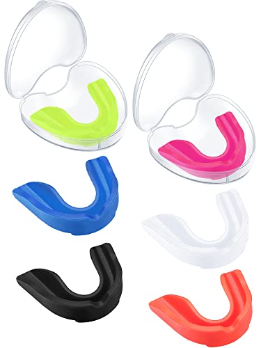 BBTO 6 Pack Kids Youth Mouth Guard for Football Sports, Boys Girls Mouthguard with Case, Soft Mouth Guard for Hockey Boxing Basketball, Ages 4+ - color: Red, Blue, White, Black, Yellow, Pink