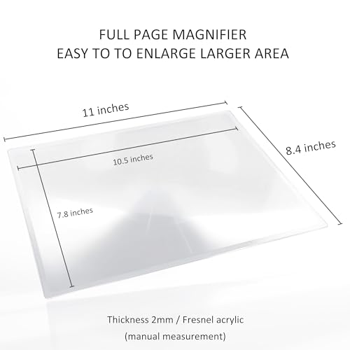 MAGDEPO 2X Large Area Magnifying Sheet Rigid Acrylic Full Page 10.5" X 7.8" with Card Size Magnifier for Reading Books, Maps, Newspapers, DIY Solar Concentrator/Projection/Computer Screen Enlarger