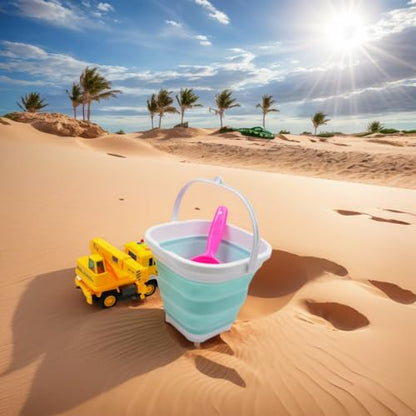 SAMMART 2.6L (0.68 Gallon) Super Mini Sqare Collapsible Plastic Bucket - Foldable Square Tub - Portable Fishing Water Pail - 2 Pieces Box Pack (Lake Green & Pink)