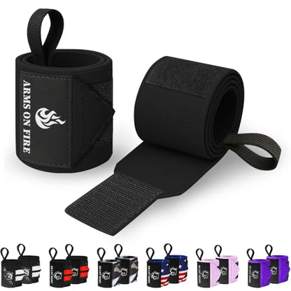 Elastic Cotton Weightlifting Wrist Wraps with Thumb Loops, 1 Pair - color: Black, style: 12" – Arms on Fire