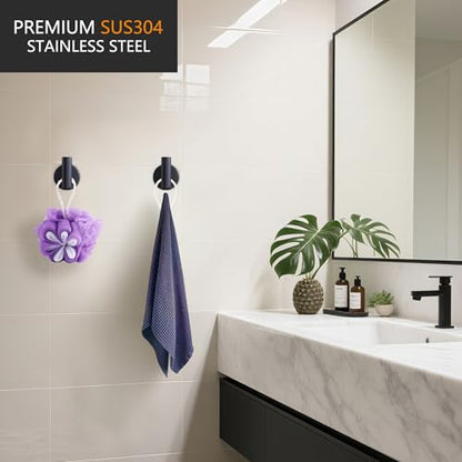 Nolimas Towel Coat Hook Matte Black SUS304 Stainless Steel Bathroom Clothes Cabinet Closet Sponges Robe Hook Wall Mounted Round Kitchen Heavy Duty Door Hanger 2 Packs - color: 2pcs Matte Black