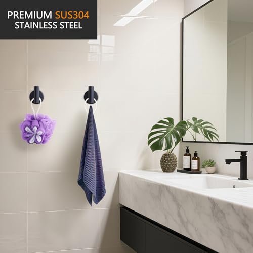 Nolimas Towel Coat Hook Matte Black, SUS304 Stainless Steel Bathroom Clothes Cabinet Closet Sponges Robe Hook Wall Mounted Round Kitchen Heavy Duty Door Hanger 4 Packs - color: 4pcs Matte Black