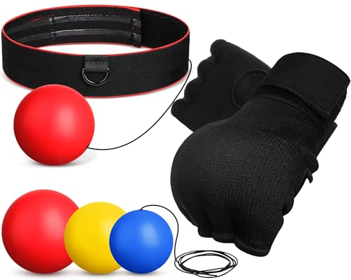 WinnerWhy Boxing Reflex Balls Set 3 Different Balls Adjustable Headband Boxing Gloves Gift Men Teen for Punching Speed Hand Eye Coordination Training Boxing Equipment