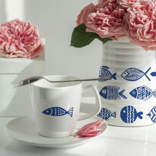 SUPERDANT 5PCS Fish Underglaze Paper Transfer Hand Drawn Fishes Transfer Paper for Clay Ceramic Porcelain Under Glaze Transfers for Pottery Enamel Decals Blue Underglaze Decal Papers Handcrafted Gifts