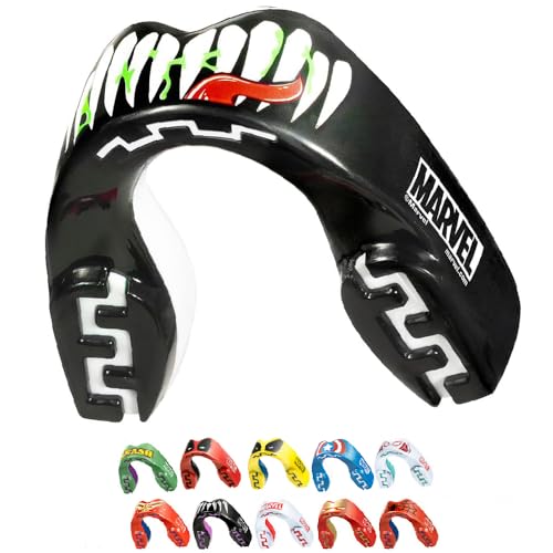 Marvel Venom Sports Mouth Guard, Youth Dual Layer Mouthguard with Case | Youth <11 Years, Black Premium Mouthpiece, Easy Fit Remoldable, Anti Gag, Football, Lacrosse, Boxing, MMA, Contact Sports - color: Venom, size: Junior (up to 11 Year)