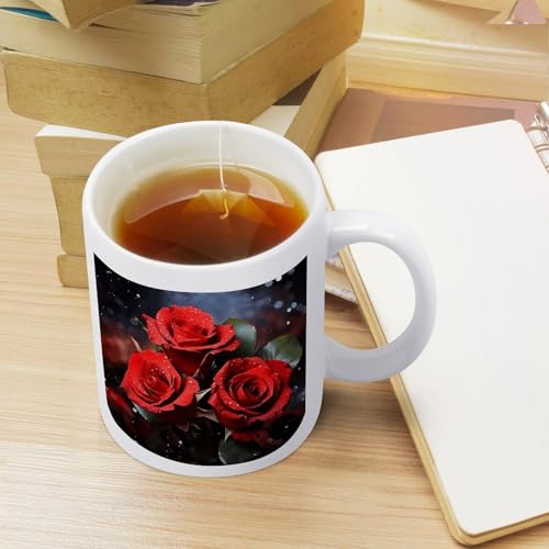 11oz White Ceramic Coffee Mug Funny Romantic Red Roses Tea Cup Microwave & Dishwasher Safe, Lead-Free for Home Office Daily Use & Gifting - color: Romantic Red Roses