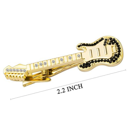 HAWSON 2/2.2 Inch Various Tie Clips for Men Unique, Personalized Novelty Tie Bars Pins Tacks, Funny Theme Wedding Holiday Gifts for Husband Groomsmens - style: Gold Electric Guitar