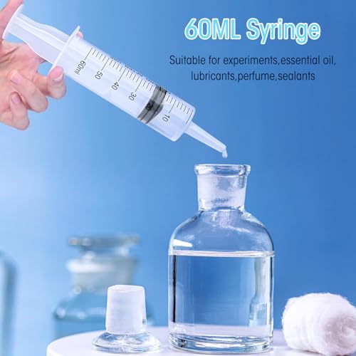 60ml Syringes without Needle for Liquid, Large Plastic Syringe with Adapter and cap for Pet Feeding, Plant Irrigation, Scientific Labs, Measuring Liquids, Individually Wrapped, 4 Pack