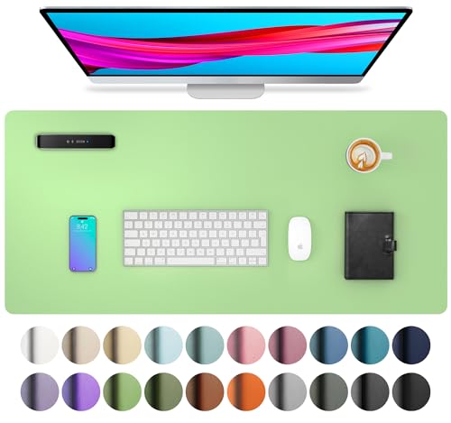 Aothia Leather Desk Pad Protector, Mouse Pad, Office Desk Mat, Non-Slip PU Leather Desk Blotter, Laptop Desk Pad, Waterproof Desk Writing Pad for Office and Home (23.6" x 13.7", Foam Green) - color: Foam Green, size: 23.6" x 13.7"