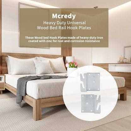 Mcredy 4 Pcs Heavy Duty Wood Bed Rail Hooks Plates Universal Bed Frame Hooks for Frame Brackets Headboard Footboard Replacement Parts with Screws - size: Silver,4 PCS